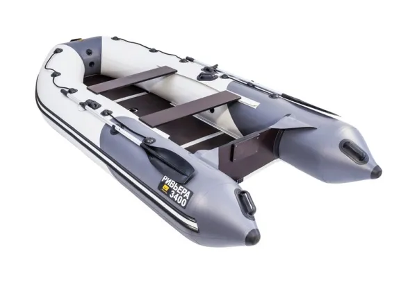 Лодка ПВХ Ривьера Компакт 3400 СК светло-серый/чёрный | Мототека