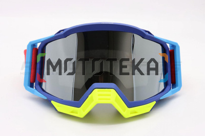 Мотоочки кроссовые ROCKOT (Рокот) RM - 386 (синий - желтый/серебристая, REVO, Anti - Scratch/Anti - Fog)