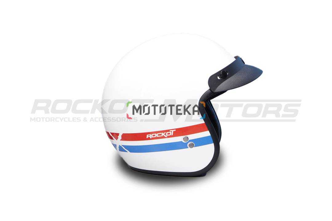 Шлем открытый с козырьком ROCKOT (Рокот) RM-391 Classic Trip (XL) (белый глянцевый)