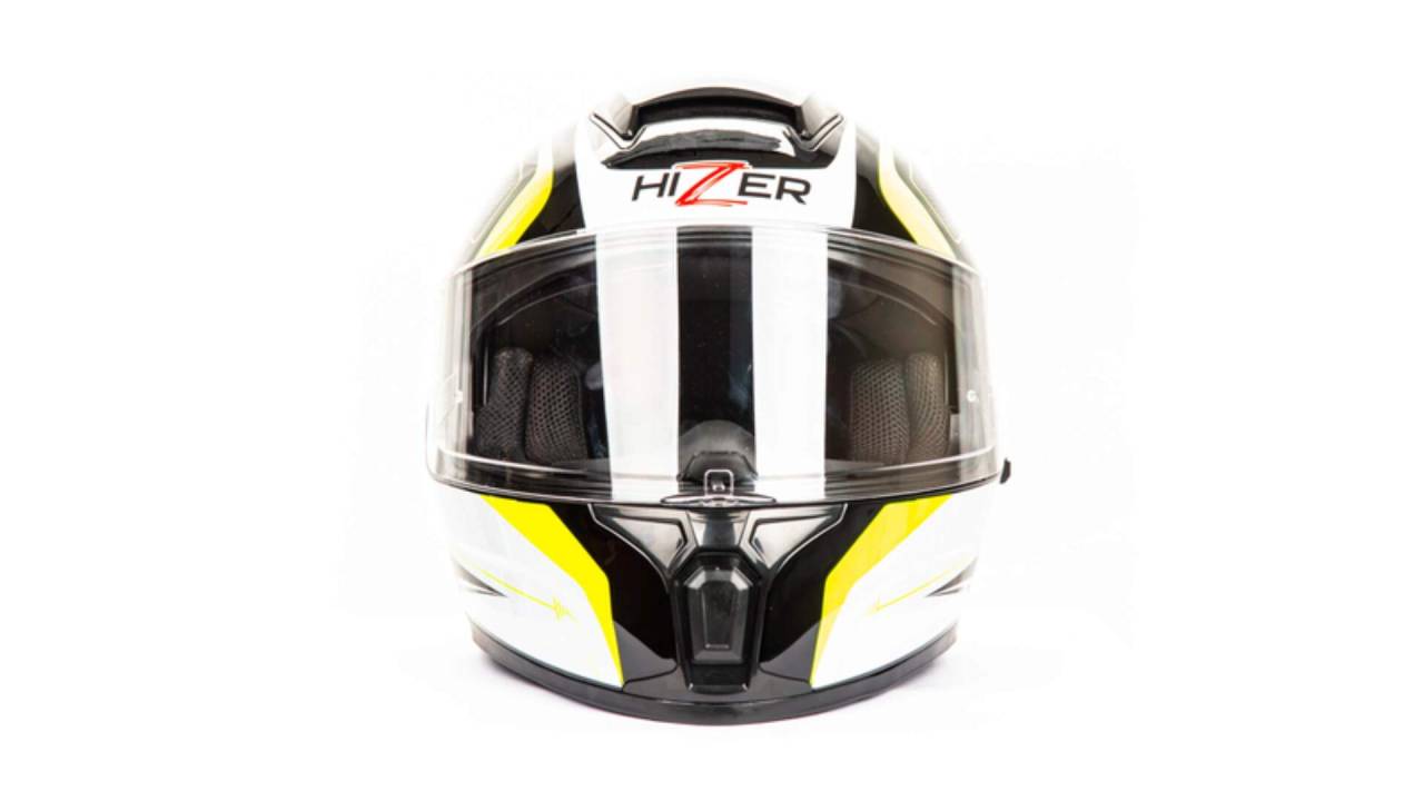 Шлем мото интеграл HIZER (Хайзер) B566 (XL) #1 black/white/yellow (2 визора)