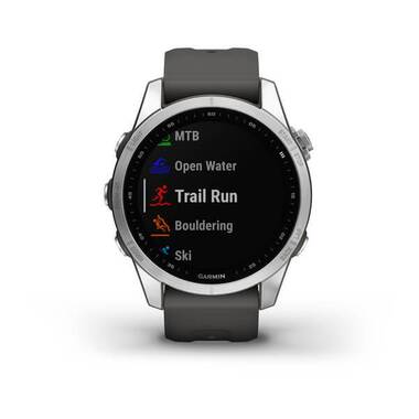 Мультиспорт.часы Garmin (Гармин) Fenix 7s,серебристые с графитовым силиконовым ремешком (010-02539-01) | Мототека