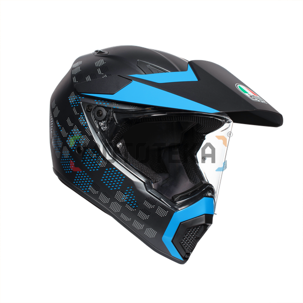 Шлем мото кроссовый AGV (АГВ) AX-9 MULTI Antartica Matt Black/Cyan ML