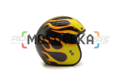 Шлем открытый с козырьком ROCKOT (Рокот) RM-391 Classic Flame (XS) (черный/оранжевый глянцевый)