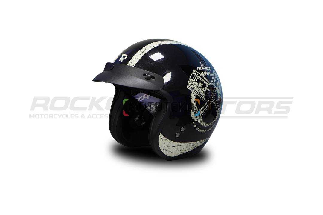 Шлем открытый с козырьком ROCKOT (Рокот) RM-391 Classic Style (XS) (черный глянцевый)