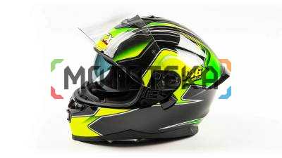 Шлем мото интеграл GTX 5672 (XL) #3 BLACK/FLUO YELLOW GREEN (2 визора)