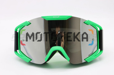Мотоочки кроссовые ROCKOT (Рокот) RM - 378 (зеленый/серебристая, REVO Light, Anti - Scratch)