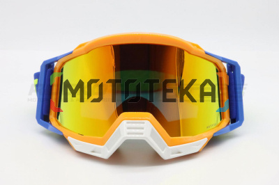 Мотоочки кроссовые ROCKOT (Рокот) RM - 386 (оранжевый - синий/оранжевая, REVO, Anti - Scratch/Anti - Fog)