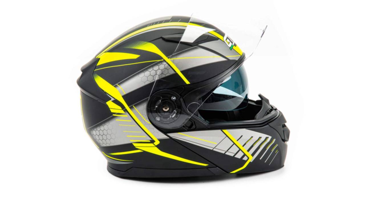 Шлем мото модуляр GTX 550 (XL) #3 BLACK/FLUO YELLOW GREY (2 визора)