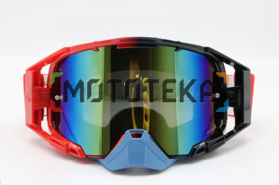 Мотоочки кроссовые ROCKOT (Рокот) RM - 391 (красный - черный/золотистая, REVO, Dual Lens, Anti - Scratch/Anti - Fog)