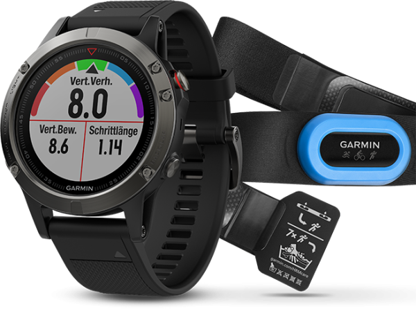 Часы Garmin (Гармин) FENIX 5 серые с черным ремешком и HRM - Tri