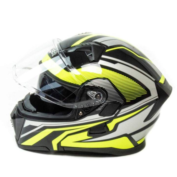 Шлем мото модуляр HIZER (Хайзер) J5906 (S) #1 black/neon yellow (2 визора)