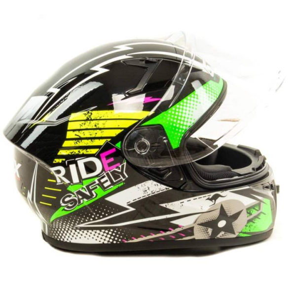 Шлем мото интеграл GTX 578S (M) #1 BLACK / FLUO GREEN YELLOW подростковый