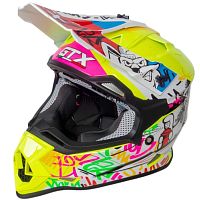 Шлем мото кроссовый GTX 632S (M) #1 FLUO YELLOW / RED BLUE подростковый