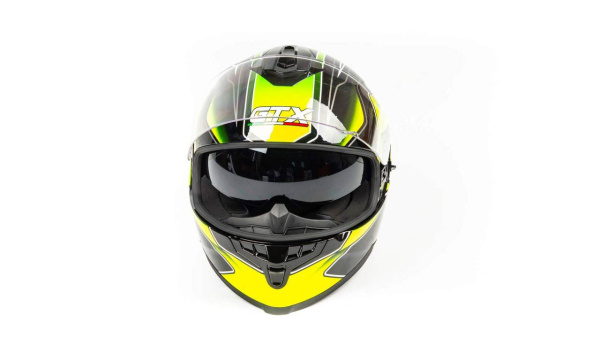 Шлем мото интеграл GTX 5672 (M) #3 BLACK/FLUO YELLOW GREEN (2 визора)
