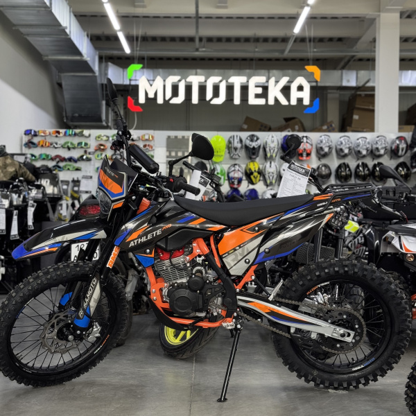 Мотоцикл кроссовый / эндуро Regulmoto (Регулмото) ATHLETE PRO (4 valves) 6 передач чёрный/оранжевый/синий с ПТС | Мототека