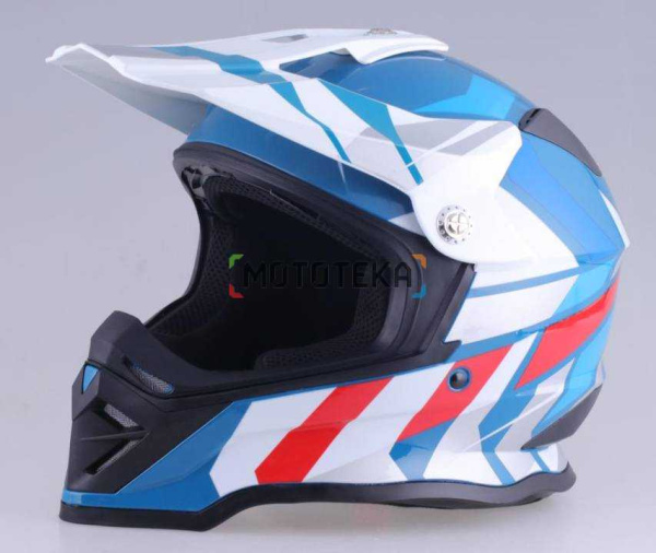Шлем мото кроссовый RACER (Рейсер) BLD-819-7 new (XXL) синий/белый, (no visor)