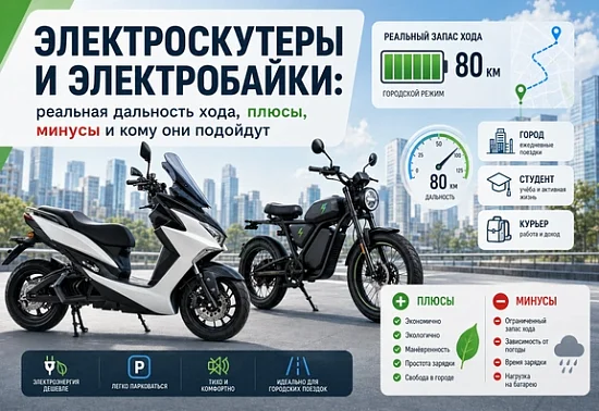 Электроскутеры и электробайки: реальная дальность хода, плюсы, минусы и кому они подойдут